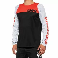 100% R-Core Long Sleeve Jersey - Black/Racer Red