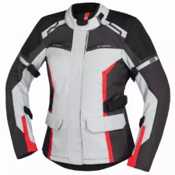 IXS Tour Damen Jacke Evans-ST 2.0 - Hellgrau-grau-rot